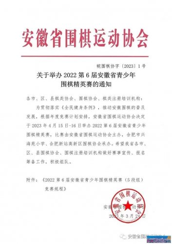 2022第6届安徽省青少年围棋精英赛